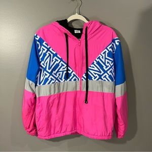 PINK Victoria’s Secret Full Zip Sherpa Lined Retro Windbreaker Jacket size M/L